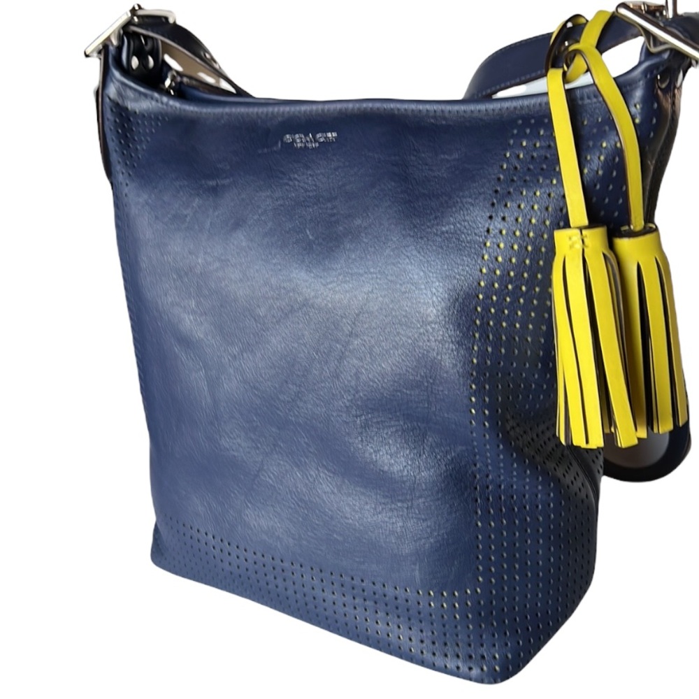 Large Coach Hobo shoulder Bag - Navy & Yellow with silver hardware